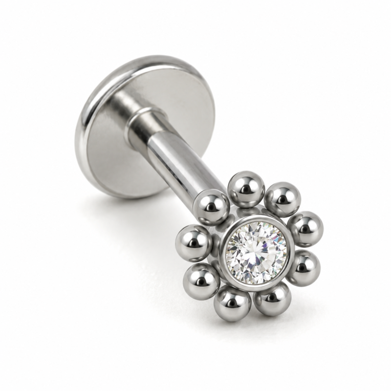Labret Piercing Crystal Daisy Zilverkleurig