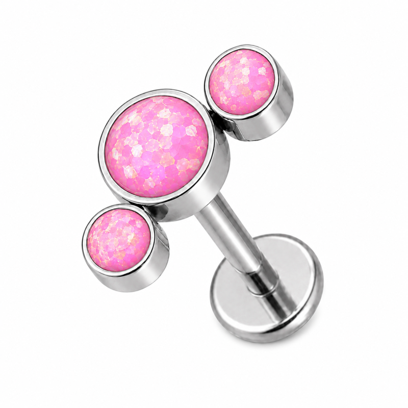 Labret Piercing Tripple Crystal Roze Parelmoer Push-in Zilverkleurig 8x1.2x8