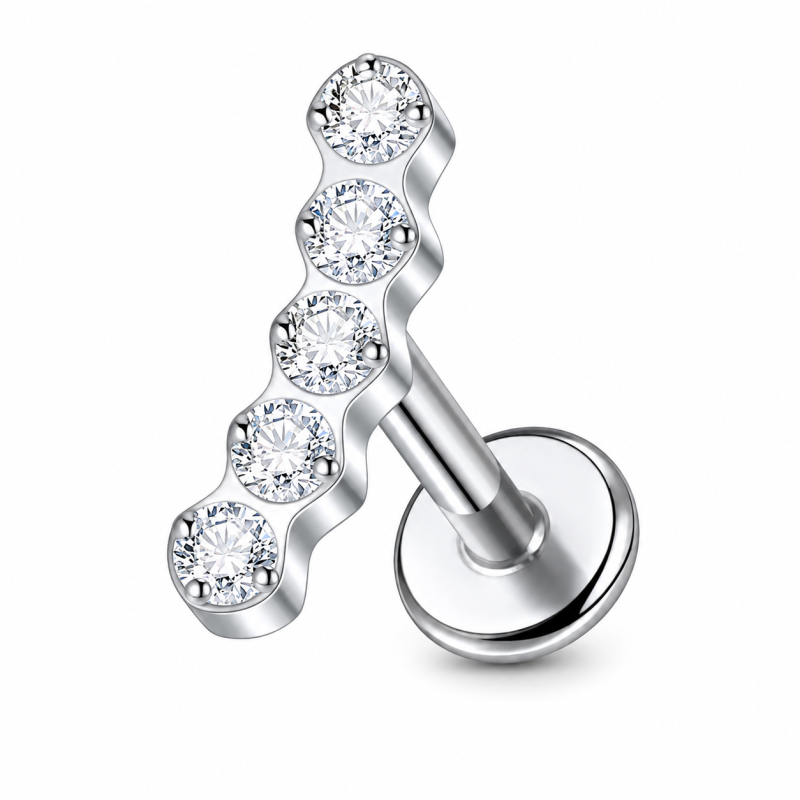 Labret Piercing Crystal Wave Zilverkleurig 8x1.2x7