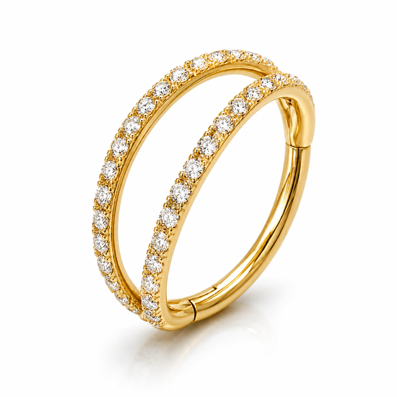 Piercing Ring met steentjes Dubbel Goudkleurig 