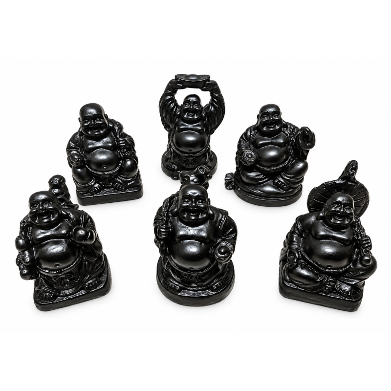 Kleine Boeddha beeldjes Zwart 6 stuks