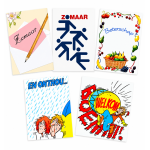 Set van 5 Kleine kaartjes, Zomaar, Beterschap, Welkom