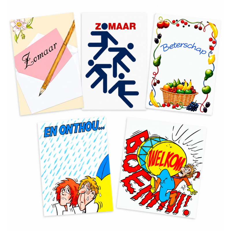 Set van 5 Kleine kaartjes, Zomaar, Beterschap, Welkom