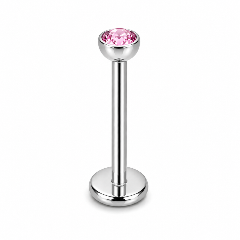 Labret Piercing Crystal Shine Roze Zilverkleurig 8x1.2x3