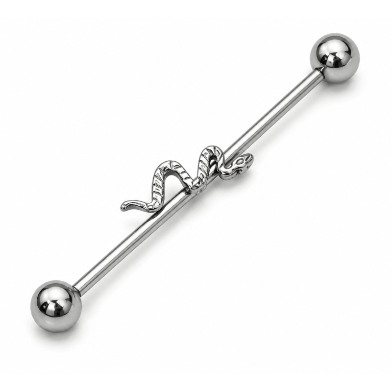Industrial piercing Zilverkleurig met slang 38x1.6mm