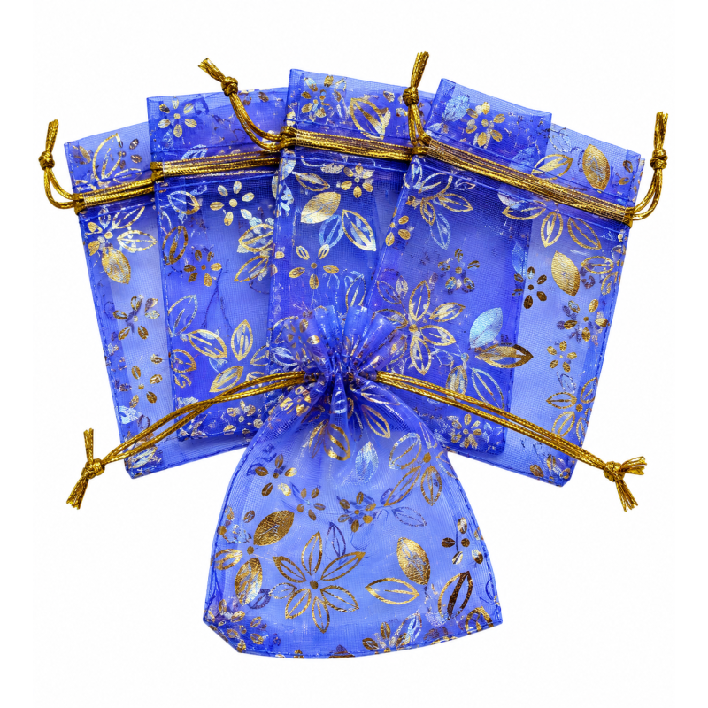 Organza zakje 7x9cm Bloemen Paars Goud