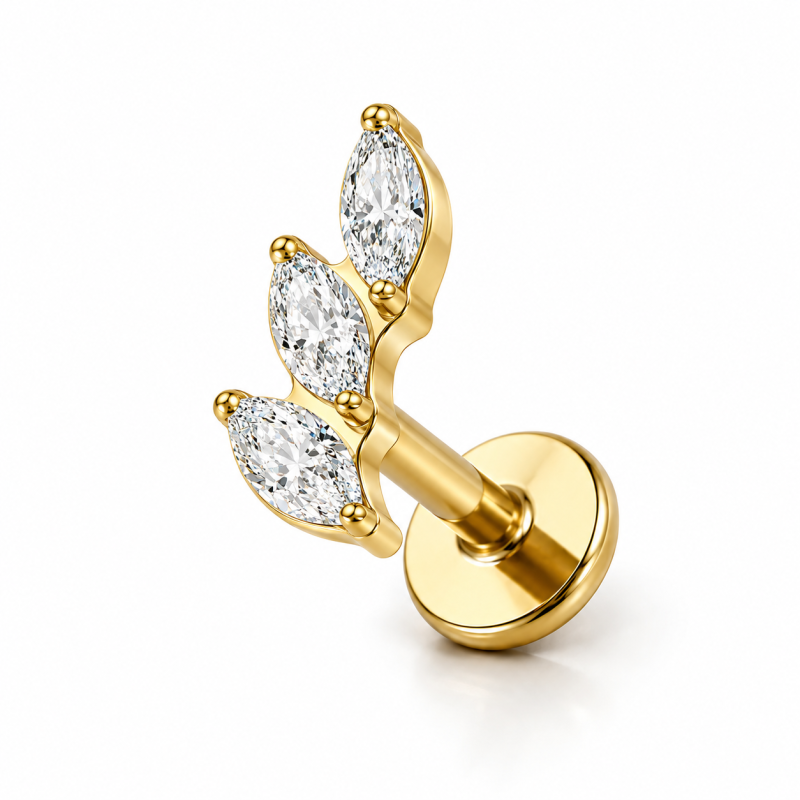 Labret Crystal Leaves Goudkleurig 8x1.2