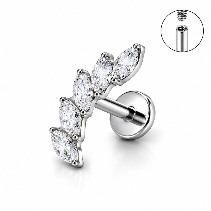 Labret Piercing Crystal Laurel Zilverkleurig 8x1.2