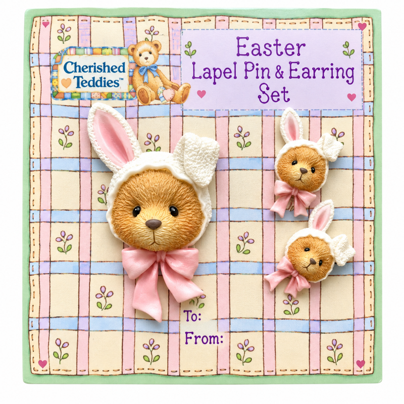 Cherished Teddies Easter Lapel Pin & Earring set