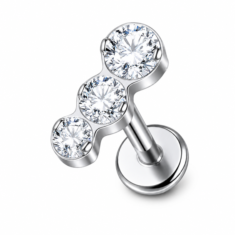 Labret Piercing Tripple Sparkle Zilverkleurig 8x1.2x7