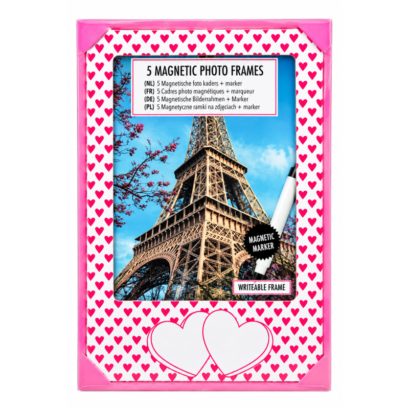 5 Magnetische Foto kaders Hartjes met Marker