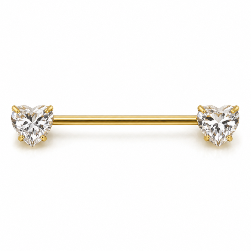 Tepelpiercing Crystal Heart Goudkleurig 16x1.6