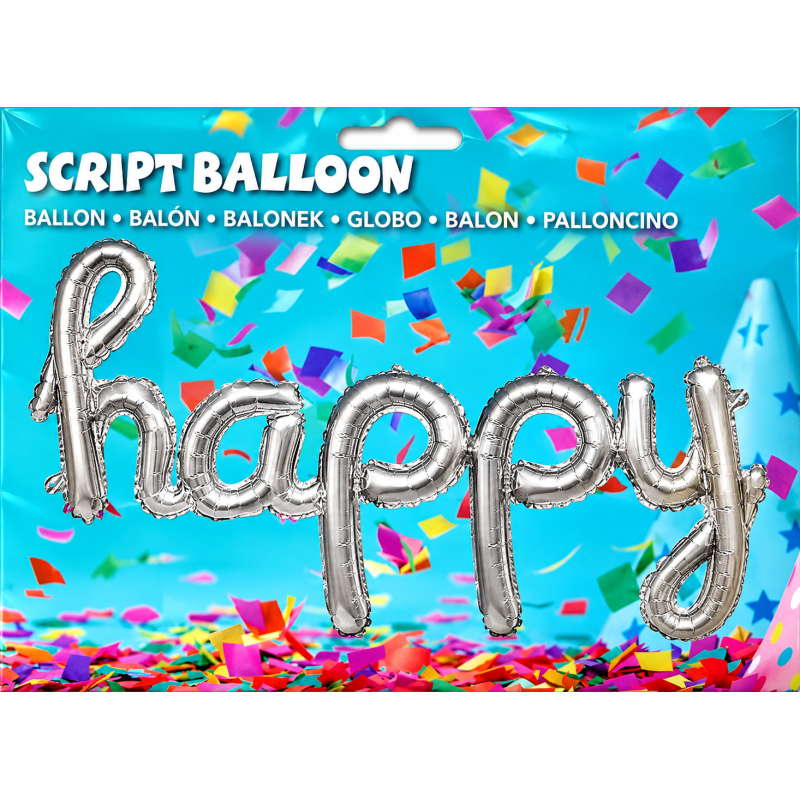 Folieballon Happy Zilverkleurig