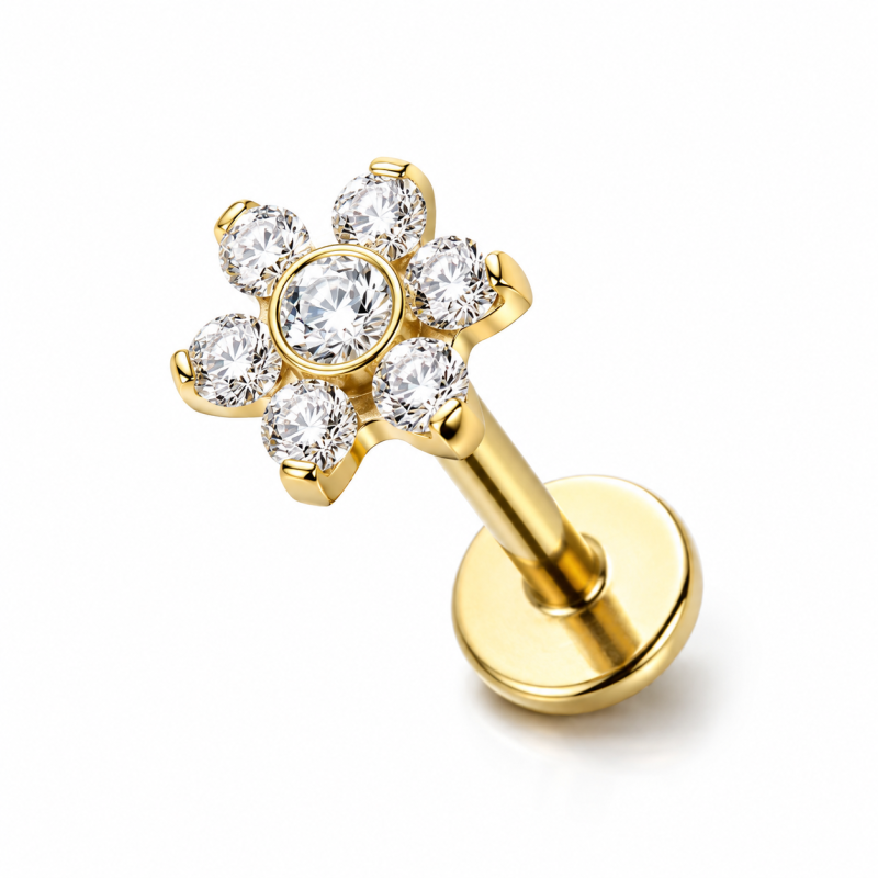 Labret Crystal Blossom Goudkleurig 8x1.2