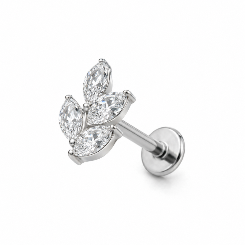 Labret Piercing Crystal Leaf Zilverkleurig 8x1.2x9
