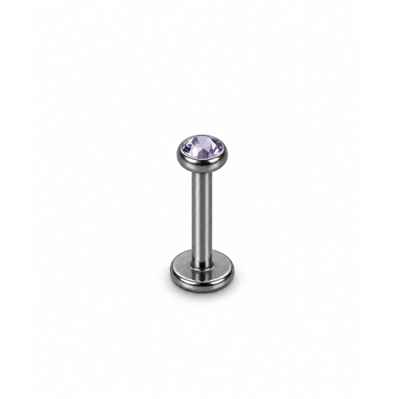 Labret Piercing Crystal Round Lila Push-in
