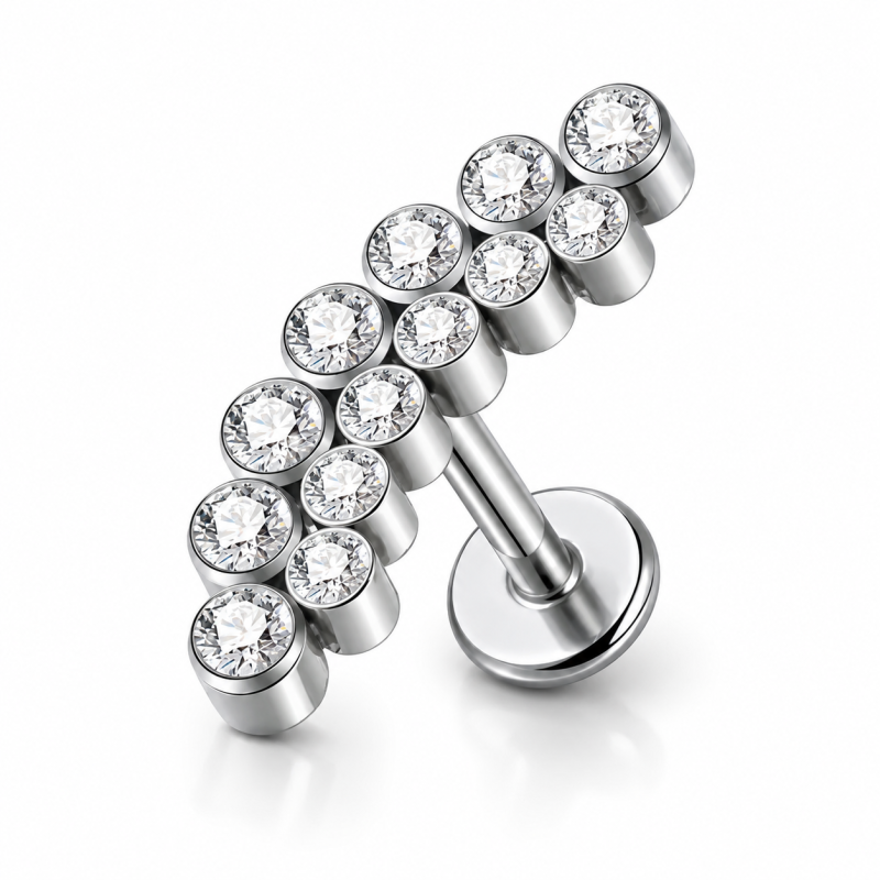 Labret Piercing Double Crystal Curve Zilverkleurig 8x1.2x15