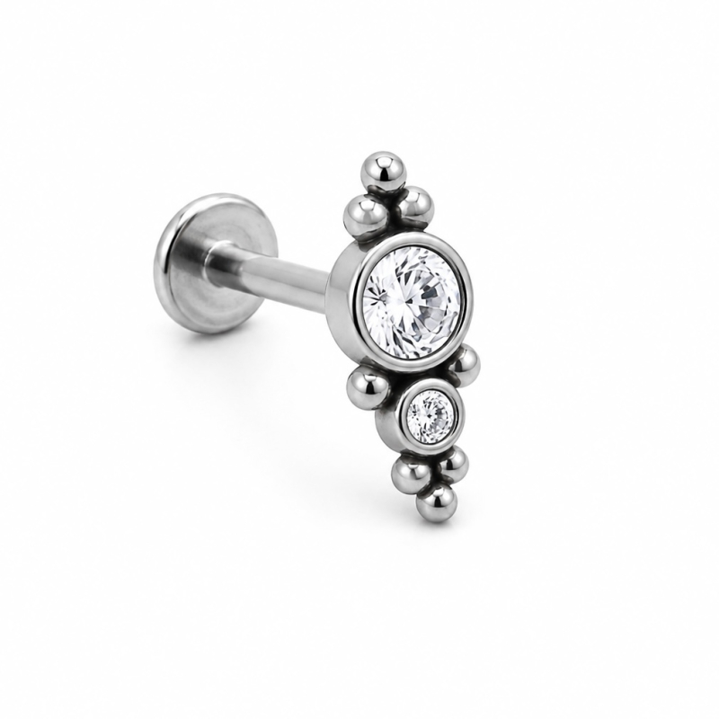 Labret Piercing Crystal Orbit Double stone Zilverkleurig 8x1.2x13mm