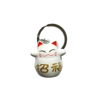 Sleutelhanger Lucky Cat met belletje in 4 kleuren 