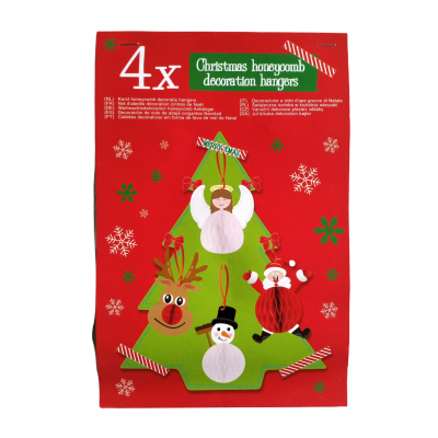 Kerst Honeycomb decoratie hangers 4 stuks