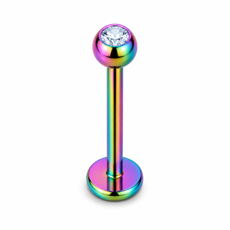 Labret Piercing Crystal Ball Rainbow