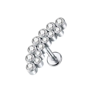 Labret Piercing, 2 laags steentjes, Zilverkleurig, 8x1.2 Labret Piercing, 2 laags steentjes, Zilverkleurig, 8x1.2