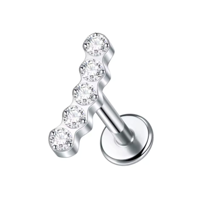 Labret Piercing Zilverkleurig met steentjes 8x1.2