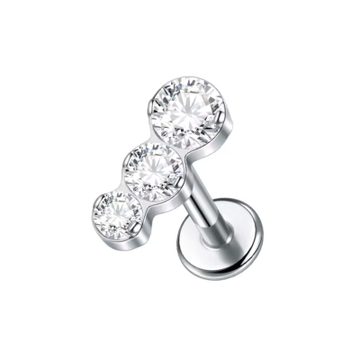 Labret Piercing Zilverkleurig 3 Steentjes 8x1.2