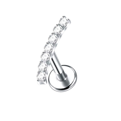 Labret Piercing Zilverkleurig met steentjes 8x1.2
