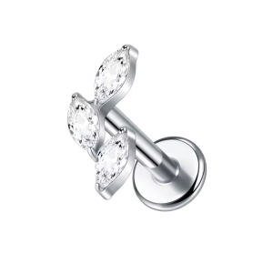 Labret Piercing Zilverkleurig Blaadjes met steentjes 8x1.2 Labret Piercing Zilverkleurig Blaadjes met steentjes 8x1.2