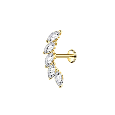 Labret Piercing Blaadjes Goudkleurig met steentjes 8x1.2