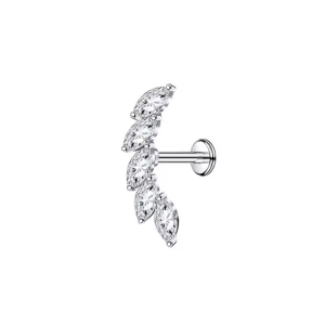 Labret Piercing Blaadjes Zilverkleurig met steentjes 8x1.2 Labret Piercing Blaadjes Zilverkleurig met steentjes 8x1.2