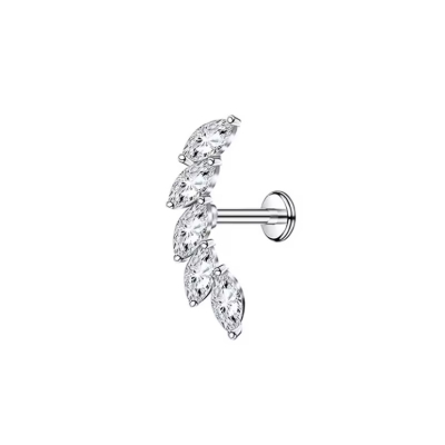 Labret Piercing Blaadjes Zilverkleurig met steentjes 8x1.2