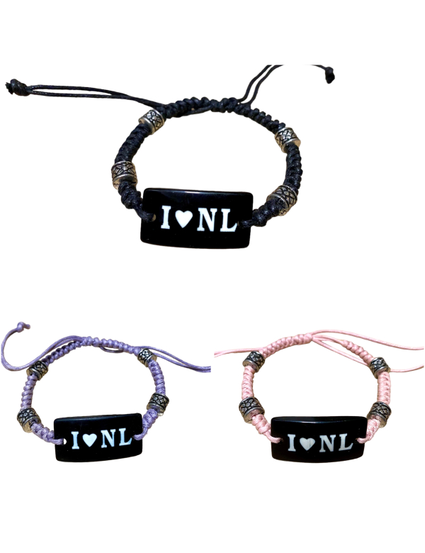 Armbandje met de tekst "I love NL" in 3 kleuren