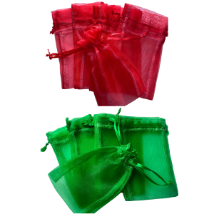Organza zakje 8,5x13cm in rood en groen Organza zakje 8,5x13cm in rood en groen
