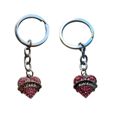 Sleutelhanger Bling Bling Roze "Mom" of "Sister"