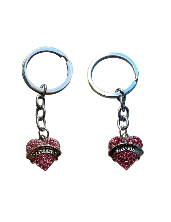 Sleutelhanger Bling Bling Roze "Mom" of "Sister"