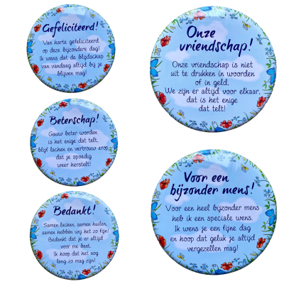 Blikjes met tekst Rond Blauw