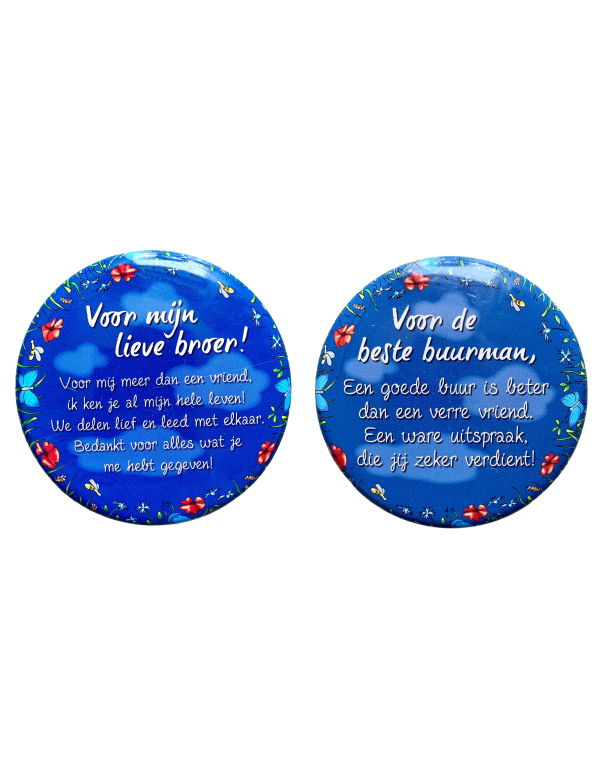 Blikjes met tekst Rond Donker-Blauw