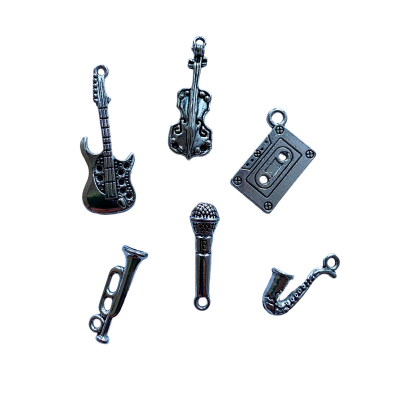 Bedeltjes Muziek instrumenten 6 stuks 