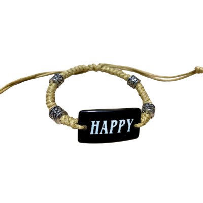 Armbandje met de tekst "Happy" Beige