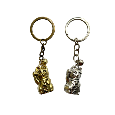 Sleutelhanger Lucky Cat zilver of goud