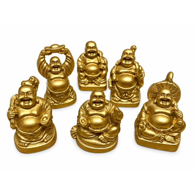 Kleine Boeddha beeldjes Goud 6 stuks