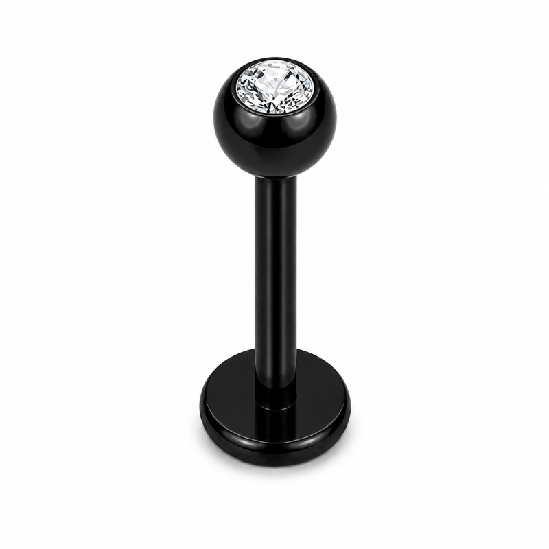 Labret Piercing Crystal Ball Zwart