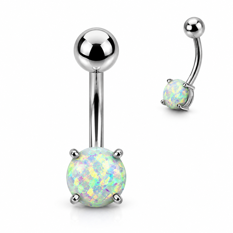 Navelpiercing Opal Wit Zilverkleurig 10x1.6