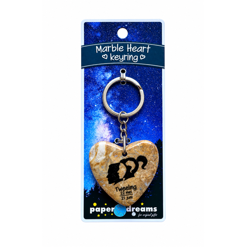 Sleutelhanger Marble heart Bruin Sterrenbeeld Tweeling