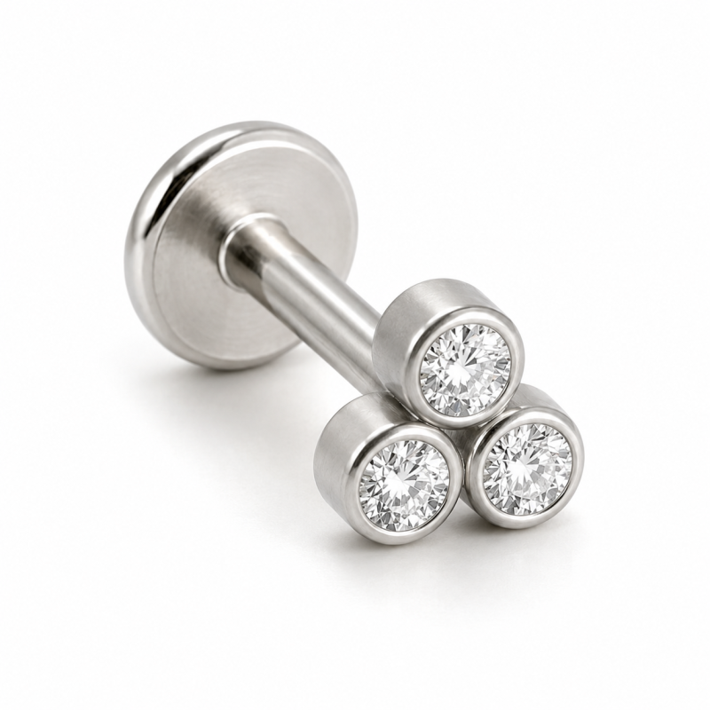 Labret Piercing Trinity Crystal Zilverkleurig