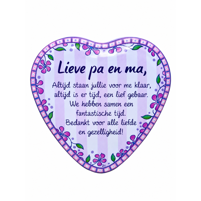 Blikje met tekst Hart, Lieve Pa en Ma