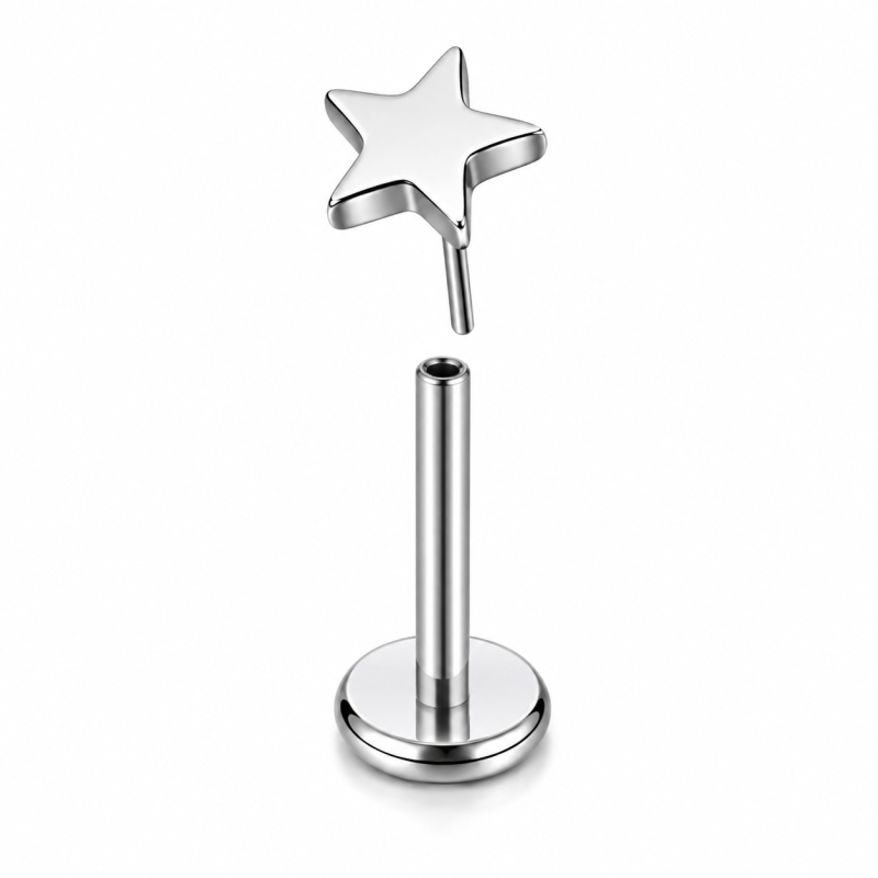 Labret Piercing Ster Push in Zilverkleurig 8x1.2x2