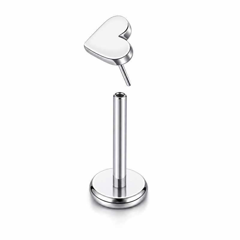 Labret Piercing Heart Push in Zilverkleurig 
